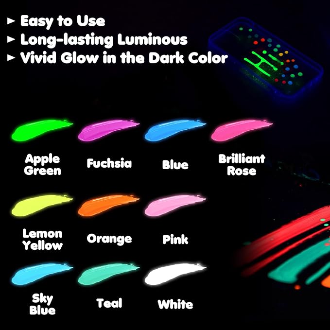 Roizefar Glow in the Dark Paint, 10 Colors 3D Permanent Acrylic Fabric Paints - Image 3
