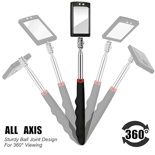 3 Pieces Telescoping Inspection Mirror Inspection Tool for Check the Condition of Vehicle, Observe the Eyelashes, Mouth and Other Small Parts(Rectangle with Light,7.9 x 2.5 x 1.2 Inch)