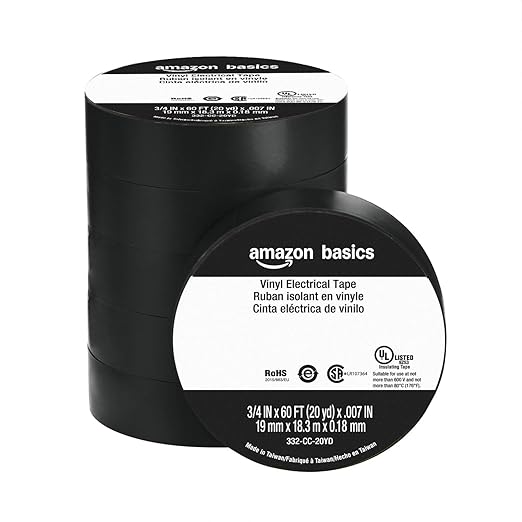 Amazon Basics Vinyl Electrical Adhesive Tape, High Temp Flame Retardant, 3/4 in x 60 ft x 0.007in (19 mm x 18.3 m x 0.18mm), Black, 6-Pack (Previously Amazon Commercial Brand)
