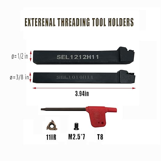 Lather Threading Tool Bit Set External Internal Threading Boring Bars Turning Tool Holders with 11IR A60 16ER 16IR AG60 Carbide Threading Inserts (2pcs Holders +11IR A60)