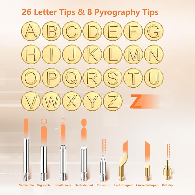 Wood Burning Pen Leather Pyrography Tool Burner Kit | 26 Letters | Temperature - Image 5