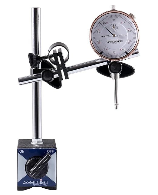 Accusize Industrial Tools 0-1'' by 0.001'' Dial Indicator with Magnetic Base Set, 60 Kg Capacity, Eg00-1038