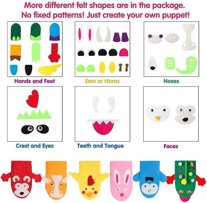 WATINC 6Pcs Hand Puppet Making Kit, Art Craft Felt Sock Puppet Toys, Creative - Image 3
