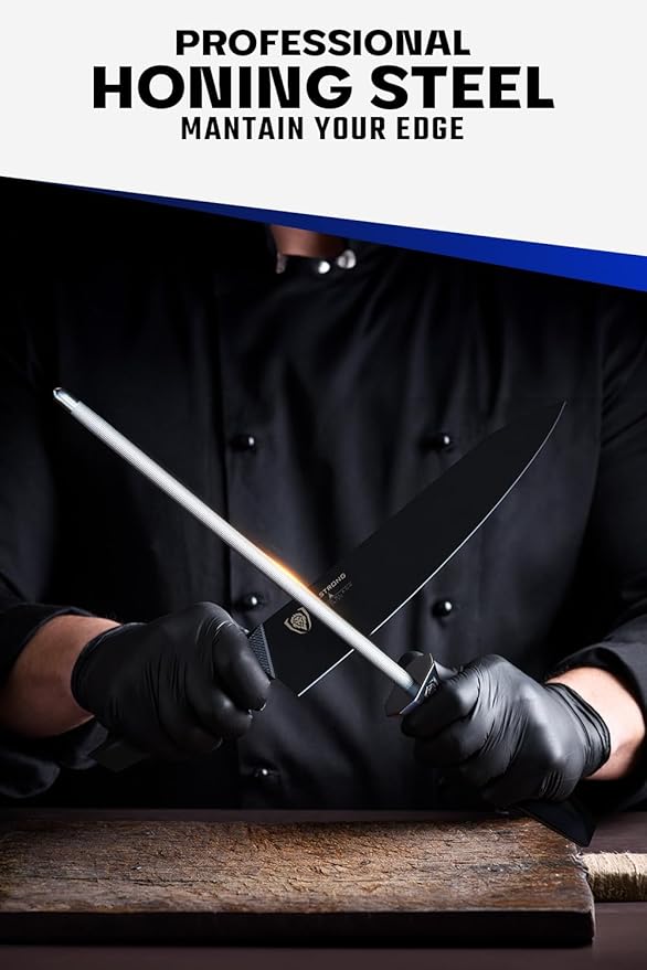 Dalstrong Honing Rod Steel - 9 inch - Shadow Black Series - Black Titanium Nitride Coated - High Carbon 7CR17MOV-X Vacuum Treated Steel - Scratch Free - Kitchen Knife Sharpener Polish - NSF Certified