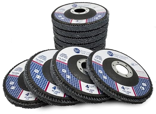 Benchmark Abrasives 4.5" x 7/8" Premium High Density Jumbo Zirconia Type 29 Flap Discs 4 1/2 for Angle Grinder, Sanding Discs, Finishing - Grinding Wheels 4 1/2 Inch - (100 Pack) Mixed Grit Pack