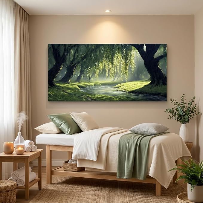 ZESTRILIA Willow Trees Forest Canvas Wall Art, Peaceful River Landscape - Image 5