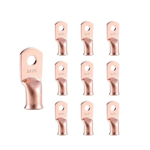 10pcs 2 AWG-1/4”(M6) Ring Terminals 2 Gauge Copper Wire Lugs Battery Cable Ends Heavy Duty Battery Cable Terminal Connectors