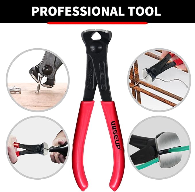 WISEUP Nail Puller, 7-inch Black Finish Chrome Vanadium Steel Carpenter's Pliers,End Cutting Pliers, for Staple Remover Tool or Flooring Installation Tools (7 inch)