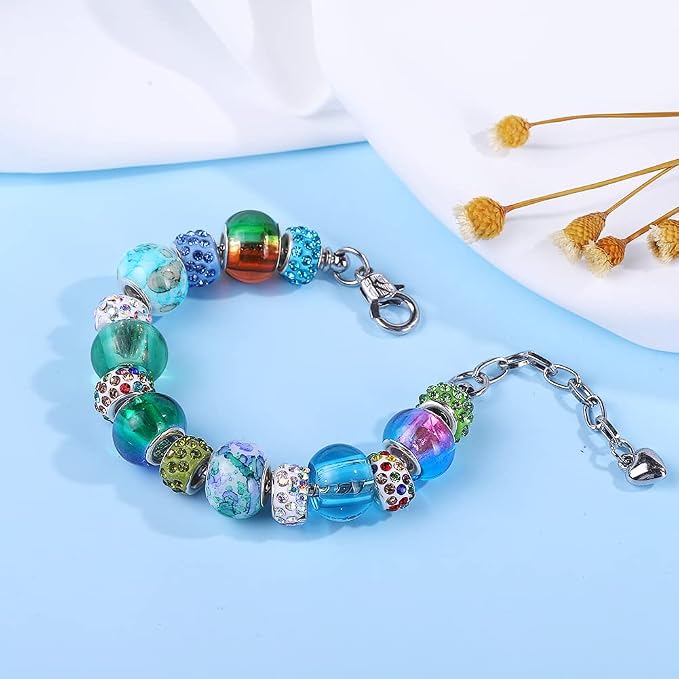 Aipridy European Large Hole Beads, Colorful Glass Charm Beads Set - Image 2
