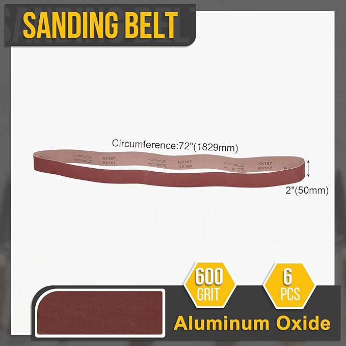 2 x 72 Inch Sanding Belt, 6 Pcs 600 Grit Knife Sharpener Belts Work Sharpening for Belt Sander Knife Carving Tool Metal Working