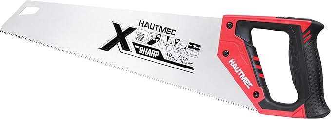HAUTMEC 18-Inch X-Sharp Pro Hand Saw, Long Wood Saw with 7 TPI Triple Ground Teeth, Thick Blade & Ergonomic Handle, Universal Handsaw for Wood, PVC, Plastic & Trimming – HT0151
