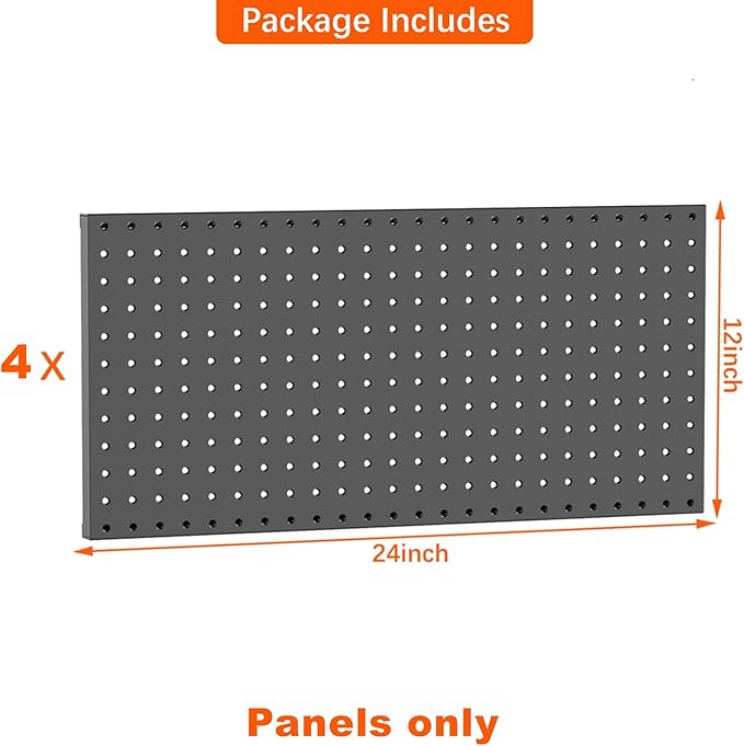 TORACK 4Pcs Metal Pegboard Panels(12"*24") for Wall, Garage Tools Pegboard System for Workbench, Modular Peg Board, Tool Organizer Board Kit for Pegboard Hooks(Pack of 4, Black)