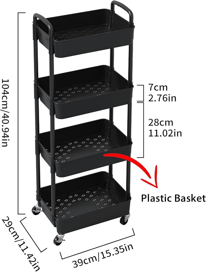 Sywhitta 4-Tier Plastic Rolling Utility Cart - Image 2