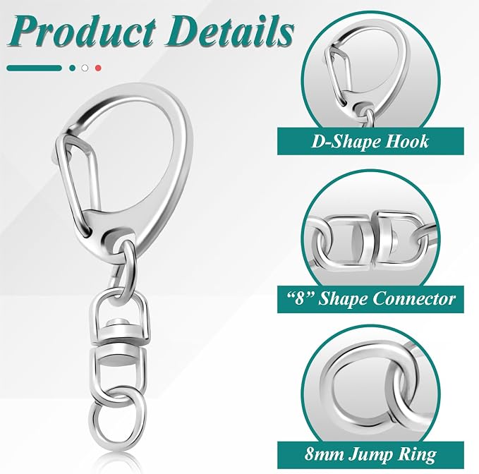 25 Pack Lobster Claw Clasps Keychain Kit, 1.8 Inch Keychain Clip - Image 3