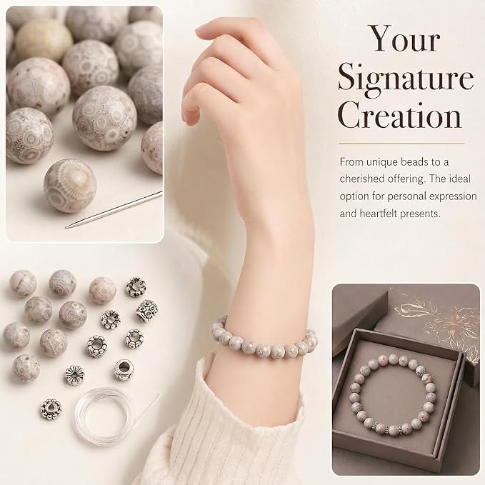 10mm Matte Flowery Cowry Fossil Bead, 15-Inch Matte Round Loose Stone Beads - Image 4