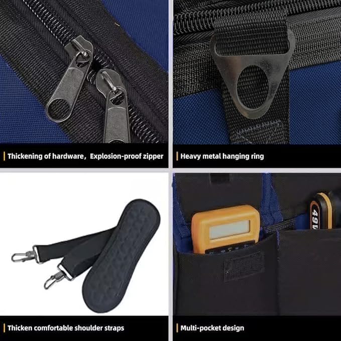 22in Heavy Duty Bottom Tools Bag With Wide Mouth For Tool Storage, Carrier and Organizer, Tote Bag for Men/Women, Wide Mouth Tool Bags With Inside Pockets (22 Inch)