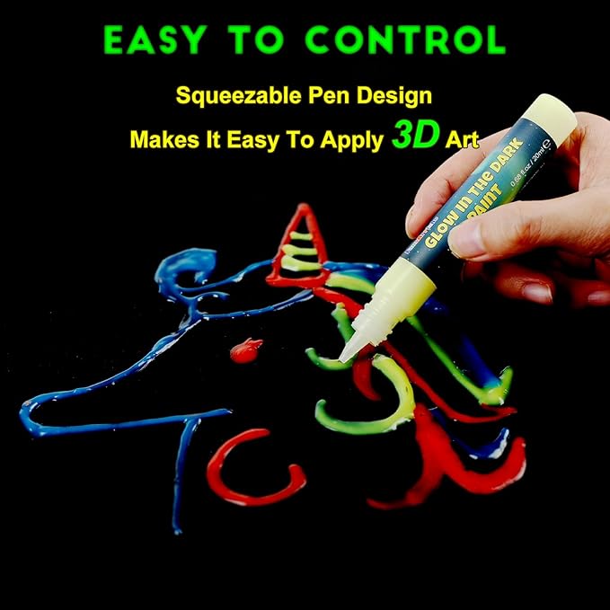 FansArriche Glow in the Dark Paint, 12 Colors x 20 ml Fabric Paint | 3D Neon - Image 4