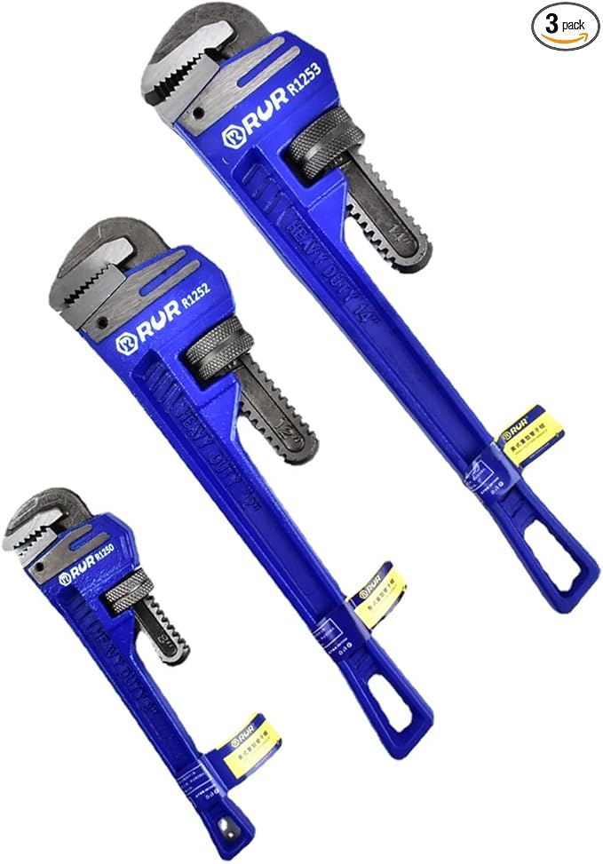 3Pcs 8&12&18-inch Heavy Duty Pipe Wrench Sets - Heavy Duty Straight Plumber Wrenches Set,Easy Adjusting,Tight Bite without Slipping