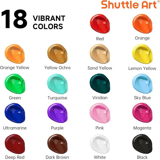Shuttle Art 18 Colors Acrylic Paint Bottle Set, Rich Pigmented Bulk Painting - Image 3