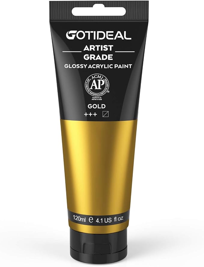 GOTIDEAL Metallic Gold Acrylic Paint Tubes Gold Leaf Paint Non Toxic Non Fading by GOTIDEAL