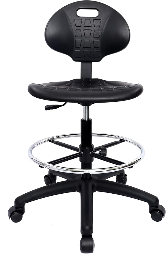 Chair Master (Tall Bench Stool, Self Braking Casters Easy to Clean! Ergonomic Polyurethane Drafting Stool. Seat Height Range 23"-33". Home Office Lab Workstation.
