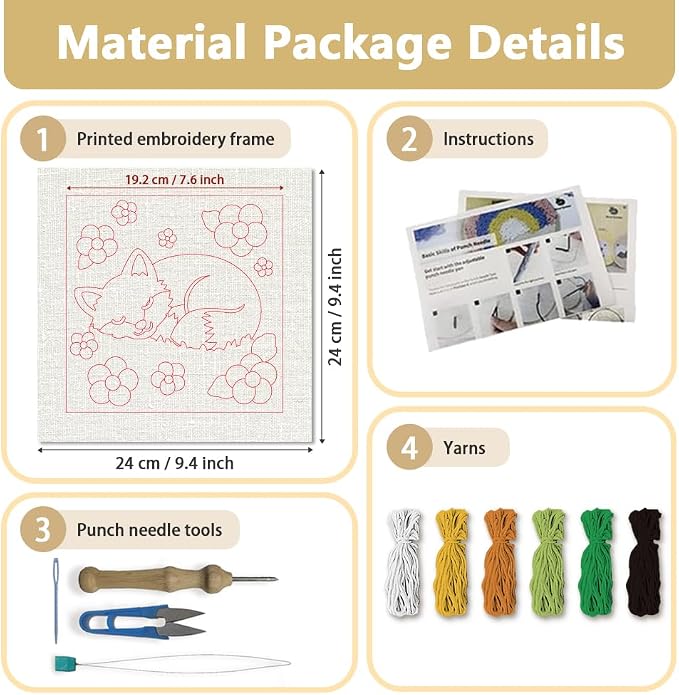 Doodlream Sleeping Fox DIY Punch Needle Embroidery Kit - Image 2
