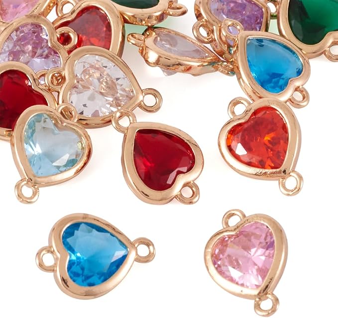 FASHEWELRY 16pcs Crystal Heart Charm Links Gold Plated Glass Heart Connector by FASHEWELRY
