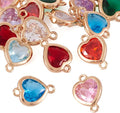 FASHEWELRY 16pcs Crystal Heart Charm Links Gold Plated Glass Heart Connector by FASHEWELRY