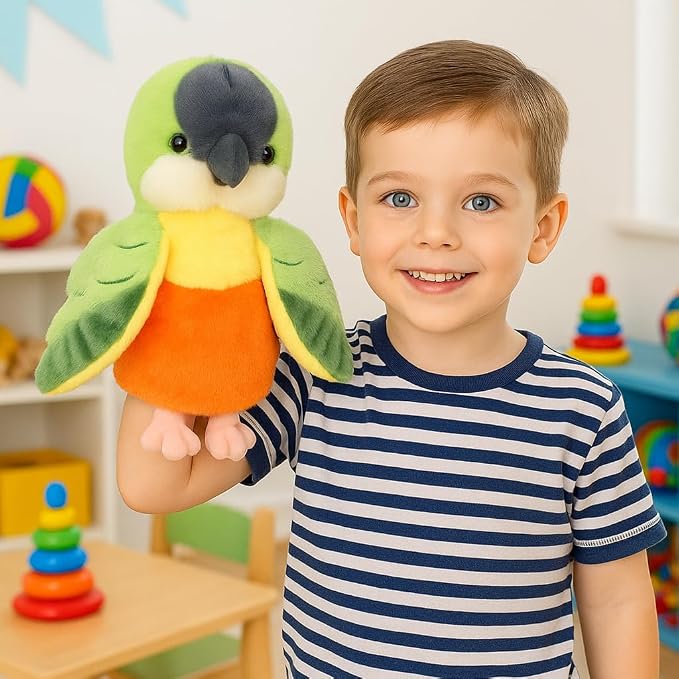 Easfan Green Parakeet Parrot Hand Plush Puppet Cute Bird Interactive - Image 3