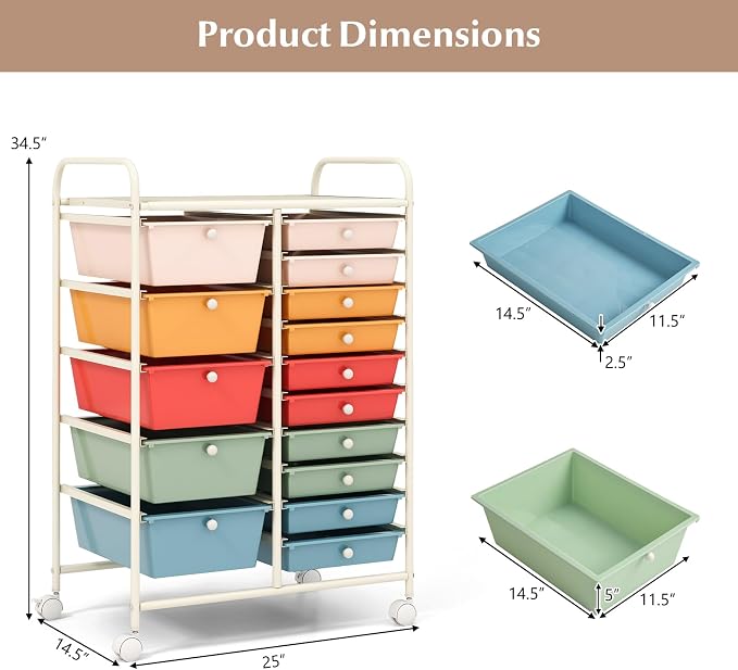BECOMFORT 15-Drawer Rolling Cart - Image 3