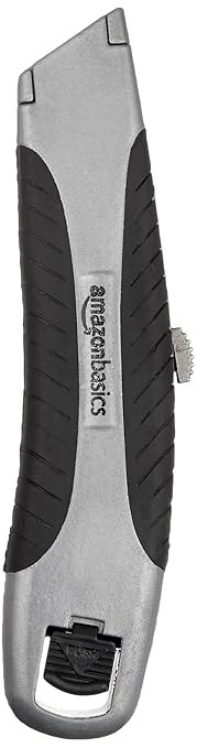Amazon Basics Soft Grip Retractable Utility Knife with 3 Blades, Black/Silver