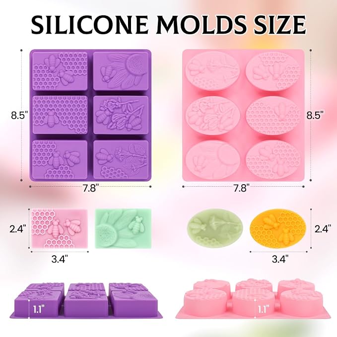 SJ Soap Molds 2 Packs, Oval and Rectangle 3D Honeycomb Silicone Soap Molds - Image 3