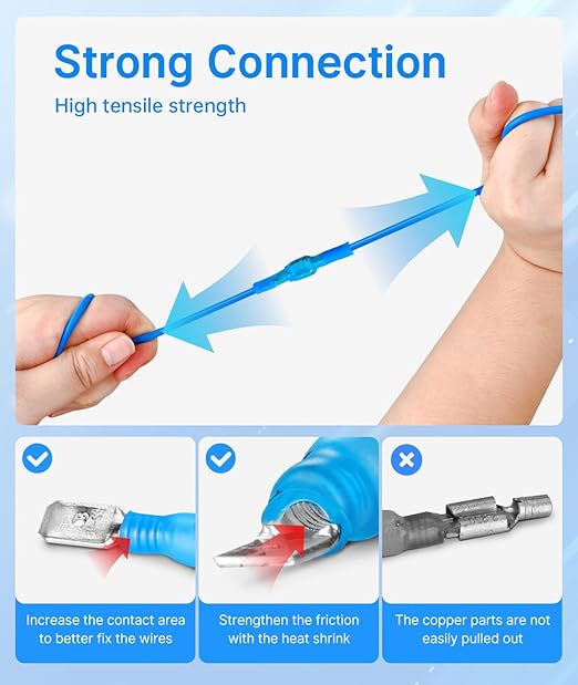 Kuject 130PCS Heat Shrink Wire Connectors, 22-10 AWG Electrical Insulated Male Female Wire Spade Terminals, Quick Disconnect Waterproof Crimp Butt Terminals for Automotive Marine Boat Truck