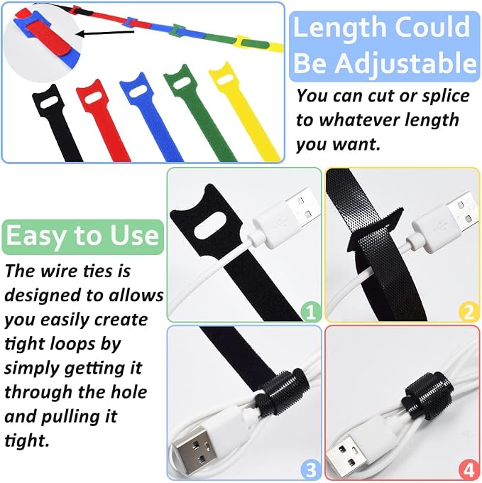 100pcs Cable Ties Reusable Rainbow Color Wire Ties Cable Management Cord Ties - Image 6