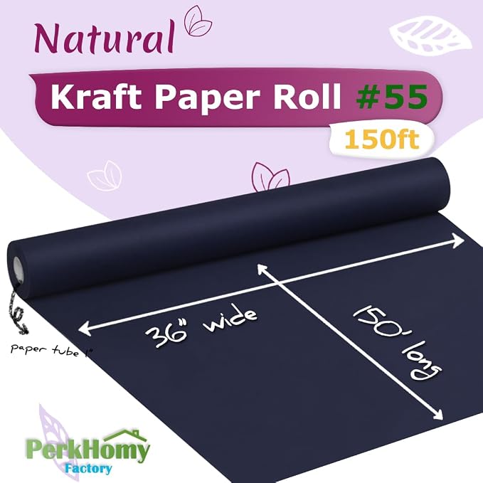 PerkHomy Navy Blue Kraft Paper Roll 36" x 1 - Image 2