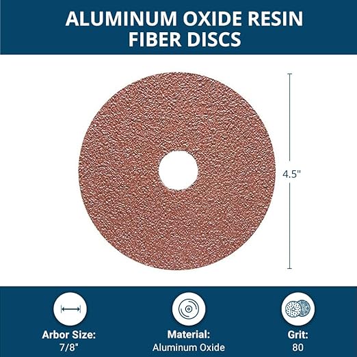 Benchmark Abrasives 4 1/2 Inch Sanding Discs Aluminum Oxide Resin Fiber Grinding Disc for Grinding, Stripping on Wood, Fiberglass, Metal, 7/8" Arbor Angle Grinder Sanding Disc, 25 Pack - 80 Grit