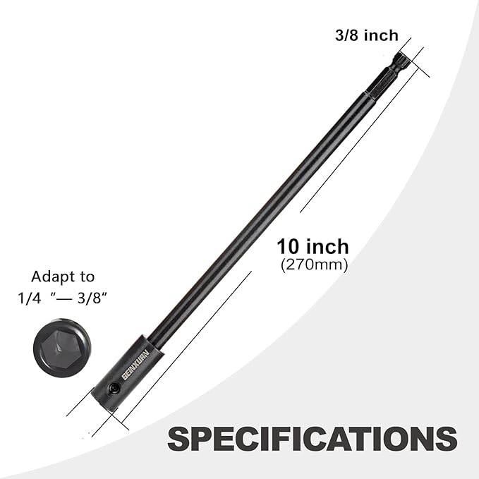 Tools Hole Saw Extension Chuck, 10-Inch x 3/8-Inch Hex Shank Reducing Locking Impact Extension