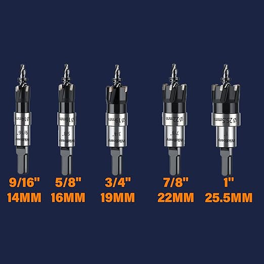 Carbide Hole Saw Kit for Metal TCT Hole Saw Drill Bit Set Hole Cutter Kit for Stainless Steel 5PCS(9/16" to 1")