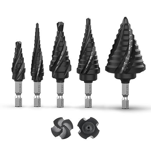 Cobalt Steel Step Drill Bit Set - 5PCS 50 Sizes for Metal, Impact-Ready Step Bits for Steel with Titanium Coating & Aluminum Case | Professional Metal Drill Bit Kit(5pc)