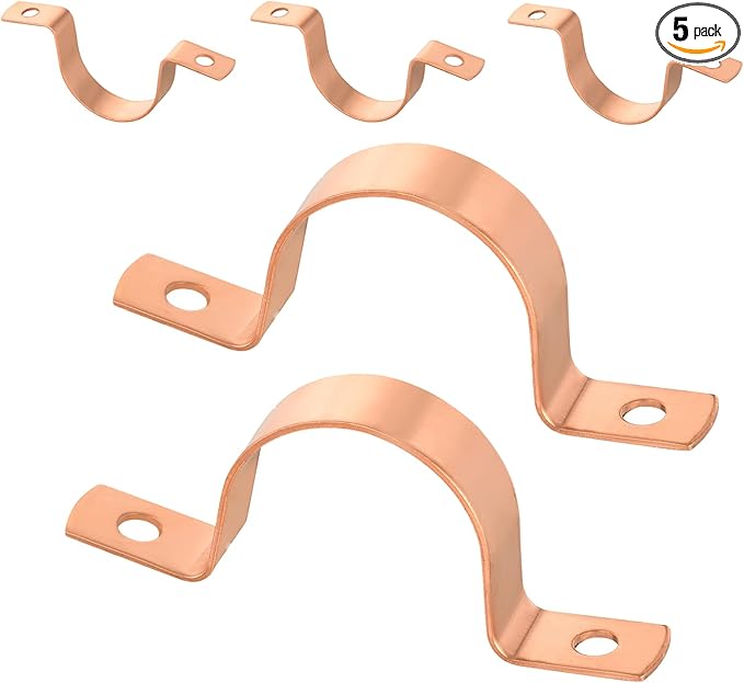 5-Pack EFIELD 1-1/2-Inch Copper Pipe Straps, Two-Hole Clamp Mount, Copper Made,(COPPER128)