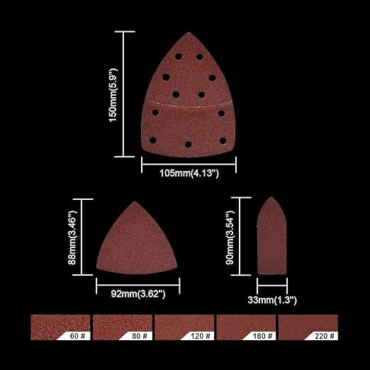 Dobetter 150 PCS Mouse Sander Sandpaper Sand Paper Assortment Pack 60/80/120/180/220 Grit with Holes Hook and Loop Detail Sander Finger Sander Pads