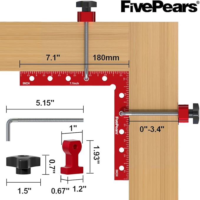Fivepears 4 Pack 90 degree positioning square clamps set for woodworking, 7.1" x 7.1"(18 x 18cm) aluminum precision right angle corner clamp for square picture frame tool box cabinet drawer and wood