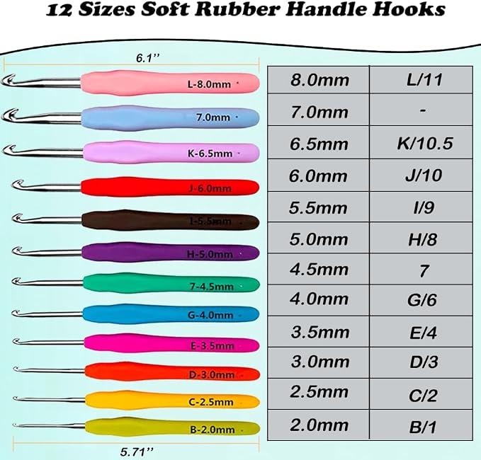 Yarniss 12 Size Crochet Hooks 2.0mm~8.0mm, Ergonomic Crochet Hooks Set - Image 2