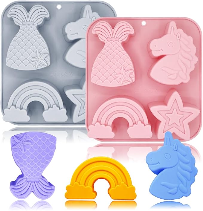 2 Pack Unicorn Molds Silicone 4 Cavity 3D Big Cartoon Themed Baking Mould Tray by BENEKIY
