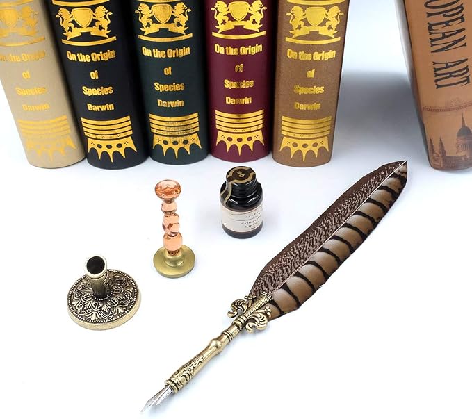 Antique Quill Pen Unique Half-Patterned Feather Pen Set - Image 3
