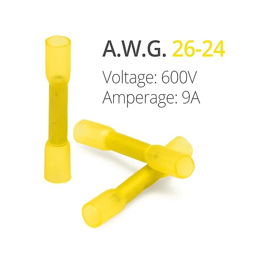 Wirefy 150 PCS Heat Shrink Butt Connectors Yellow 26-24 AWG - Marine Grade Butt Splice Connectors - Electrical Waterproof Heat Shrink