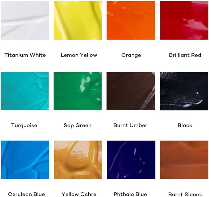 Mont Marte Signature Acrylic Color Paint Set, Semi-Matte Finish, 12 Colors - Image 2