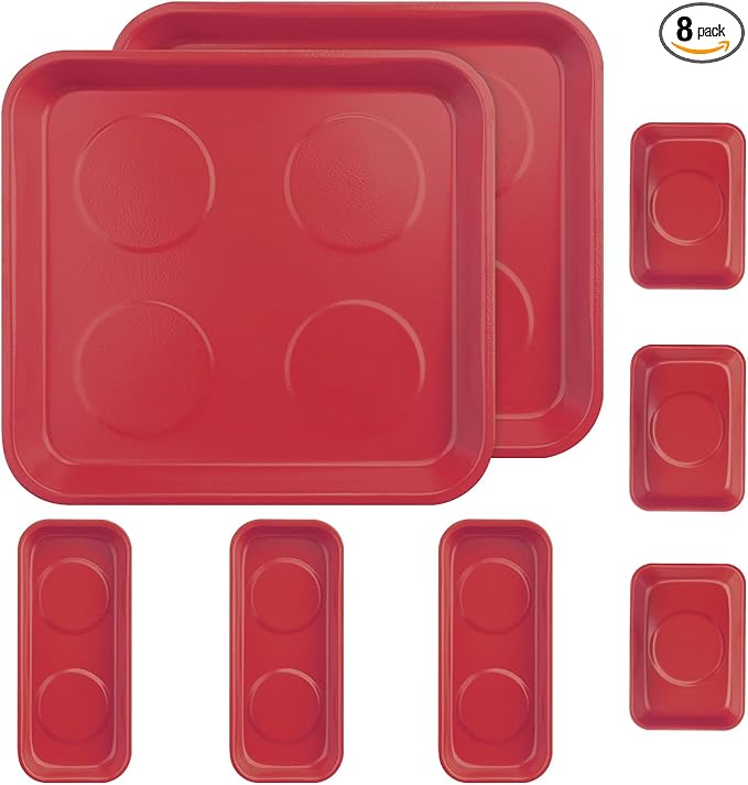 8 PCS Magnetic Trays, Include 2 PCS 11.4 X10.6Inch & 3 PCS 6 X 2.5 Inch & 3 PCS 3.6 X 2.5 Inch, Magnet Tool Tray, Magnetic Parts Tray, Red, by GENHAKON