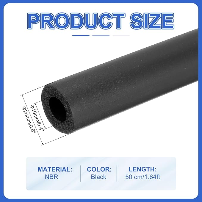 uxcell Pipe Insulation Tube Foam, 3/8" ID x 3/16" Thick x 1.64ft Foam Pipe Cover Non-Slip Hollow Tubing Guitar Air Conditioner Stand Fitness Equipment Handles, Black