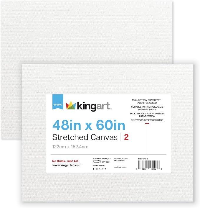 KINGART Stretched White Canvas Set – Rectangle, 48x60 Inch, Triple Gesso Primed by KINGART